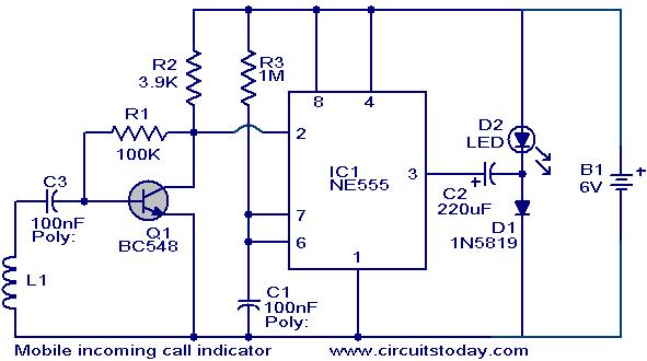 mobile incoming call indicator circuit