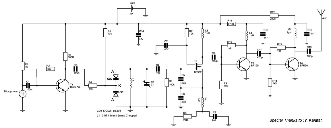 3volt fm transmitter for 88mhz circuit