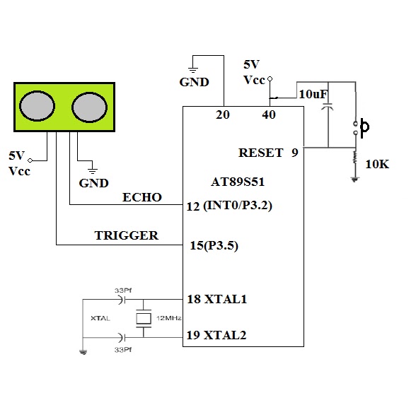 ultrasonic sensor interfacing with 8051 circuit