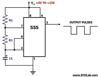 Audio Astable Multivibrator Using IC 555 Circuit