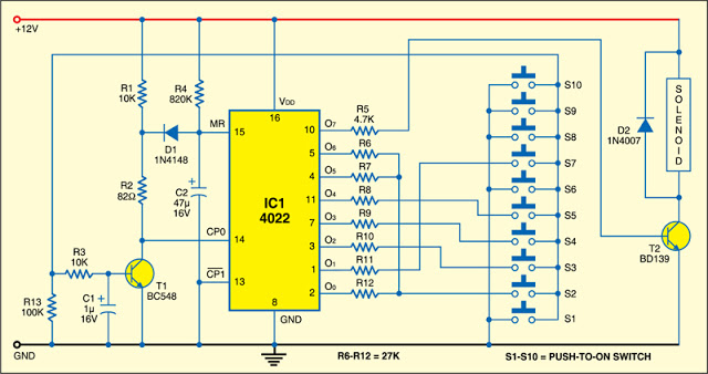 Electronic 7-Digit Combination Lock circuit