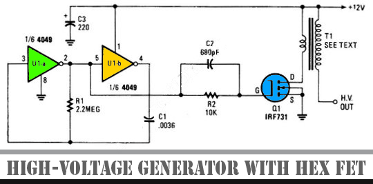 Circuit High-Voltage Generator with HEX FET Schematic Diagram circuit