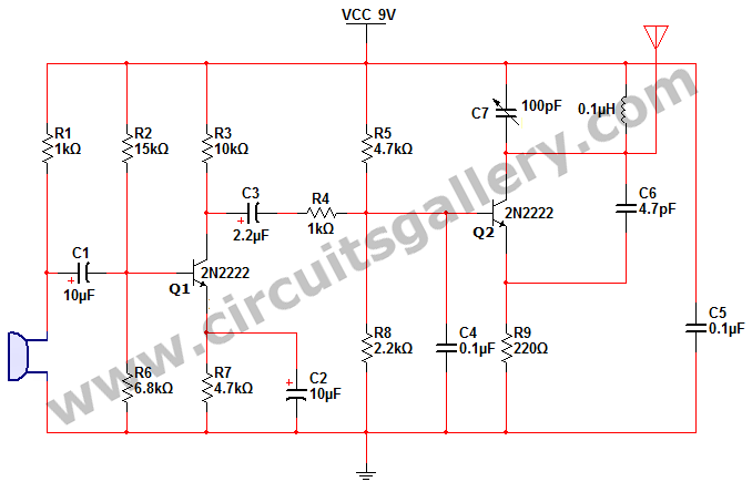Simple short range portable FM transmitter circuit diagram circuit