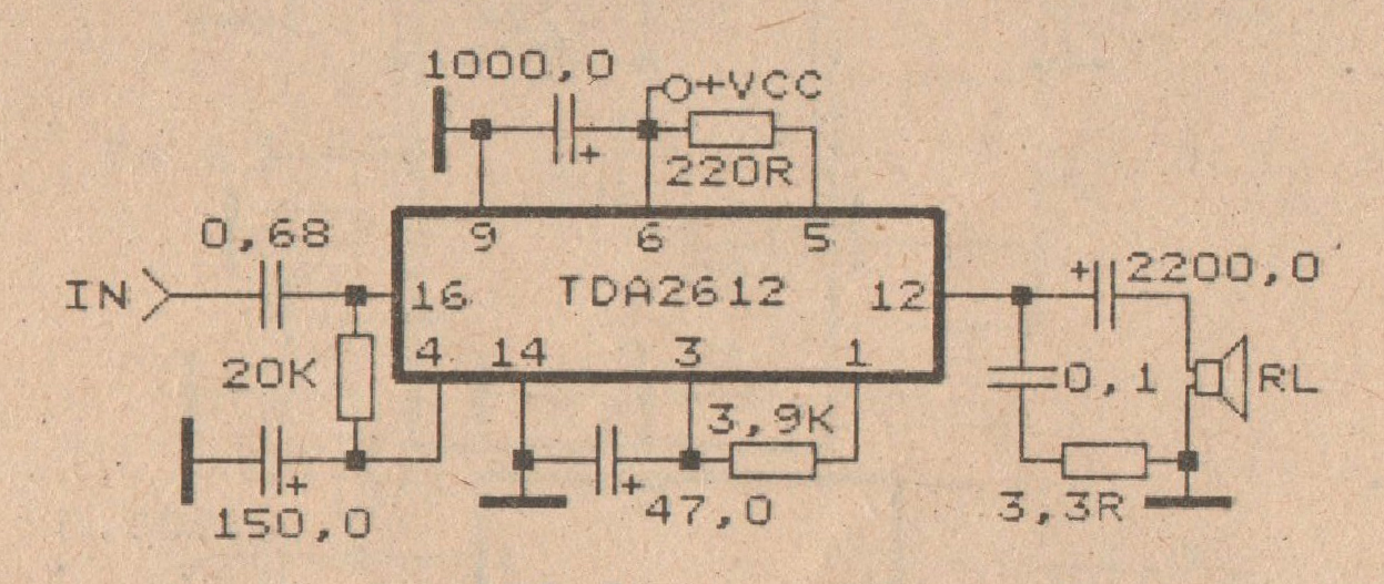 Schematic Audio Power Amplifier with IC TDA2612 Schematic Diagram circuit