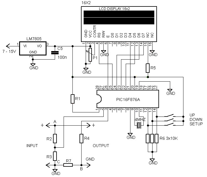16 G— 2 LCD Volt Meter & Ampere Meter With PIC Schematic Diagram