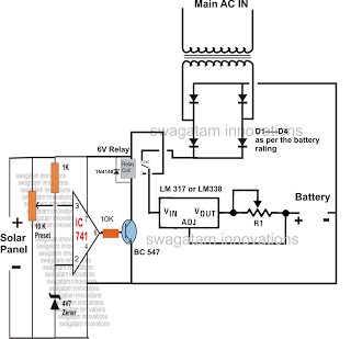 Solar Panel AC Mains Relay Changeover Circuit
