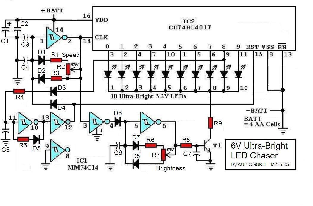 6V Ultra-Bright LED Chasers circuit