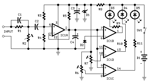 Three-Level Audio Power Indicators circuit