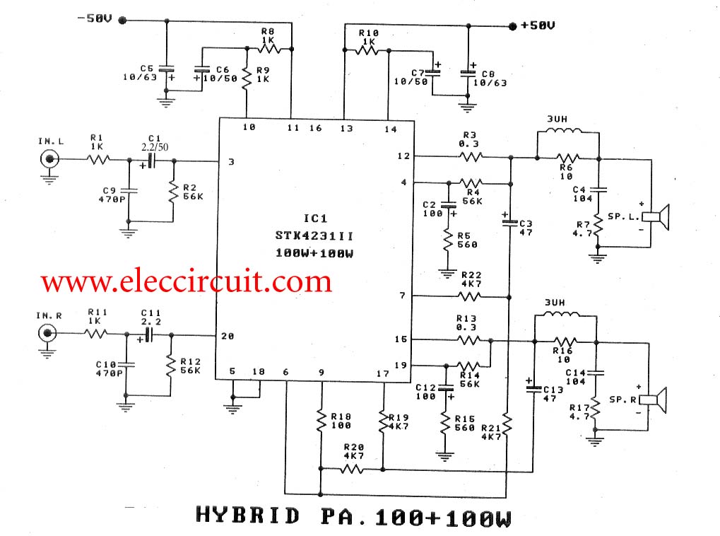 2 channel 100W min AF Power Amplifier STK4231II circuit