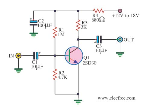 Simple preamplifier circuits by transistors circuit