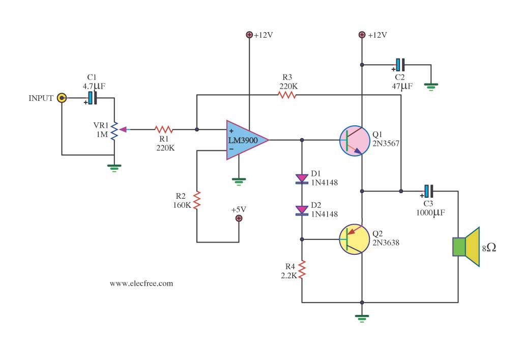Mini audio amplifier circuit