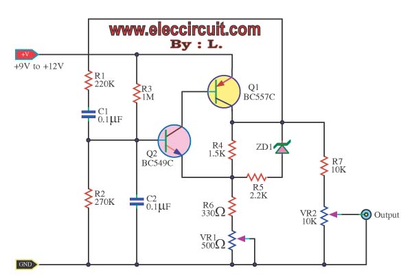 Sine wave oscillator low frequency-constant amplitude circuit