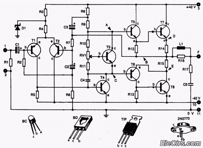 90-130W Audio Amplifier using 2N3773 circuit