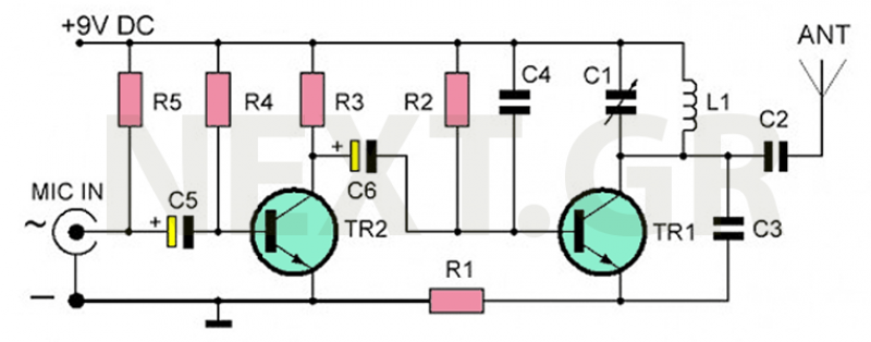 FM Micro-Transmitter Bug Surveillance Circuit