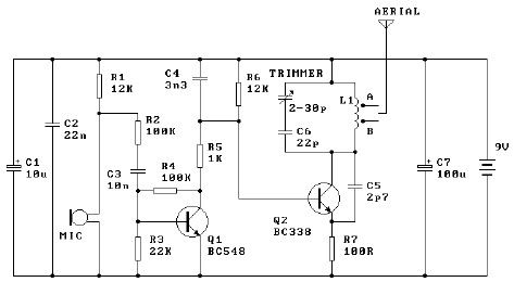 9V fm transmitter circuit design using transistors circuit