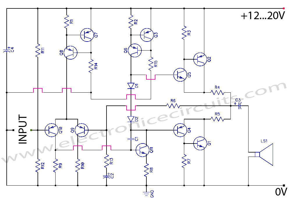 transistor power amplifier circuit diagram circuit