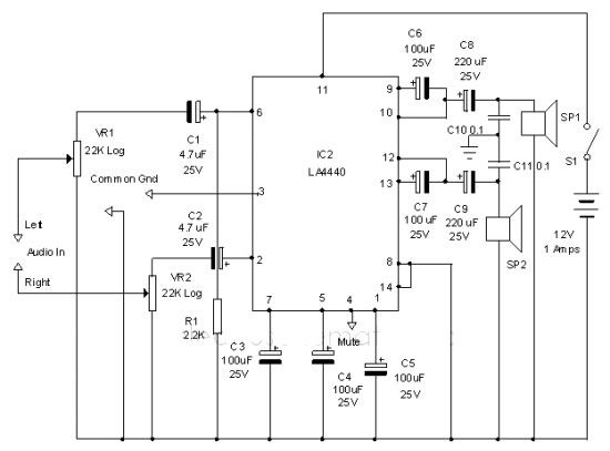 LA4440 audio amplifier circuit design electronic project circuit