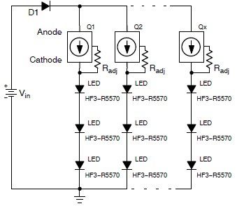 LED torch using NSI45090JDT4G constant current regulator circuit