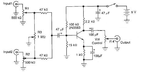Two channel audio mixer circuit design electronic project