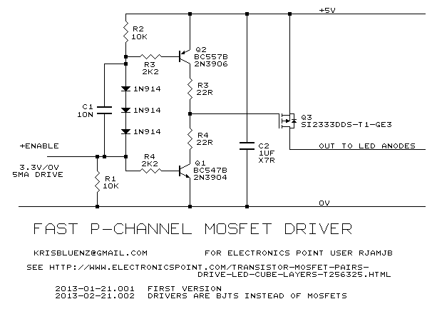 Transistor Mosfet pairs to drive LED cube layers circuit