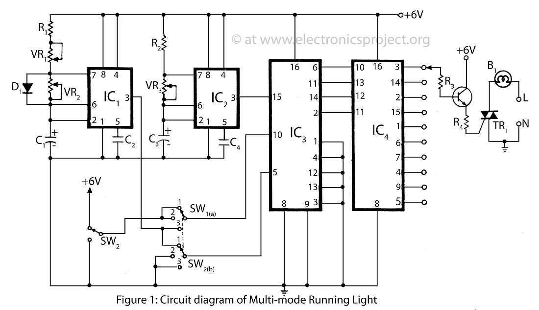 Multi-Mode Running light with description circuit