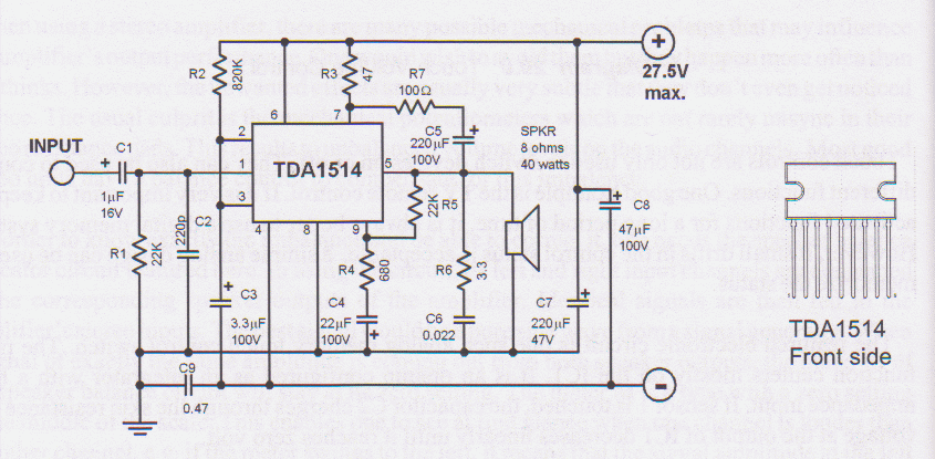 TDA1514 40 Watt Audio Amplifier Circuit