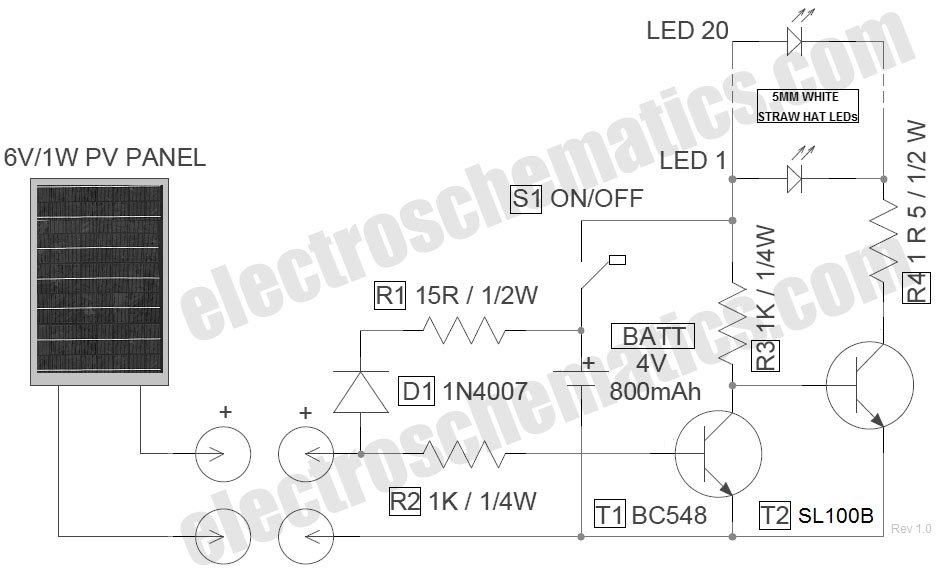 LED Solar Lantern Lights Circuit