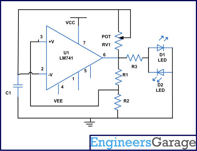 Astable multivibrator using op amp negative feedback circuits