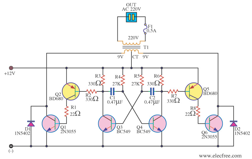 12v To 220v Inverter 180w By 2n3055