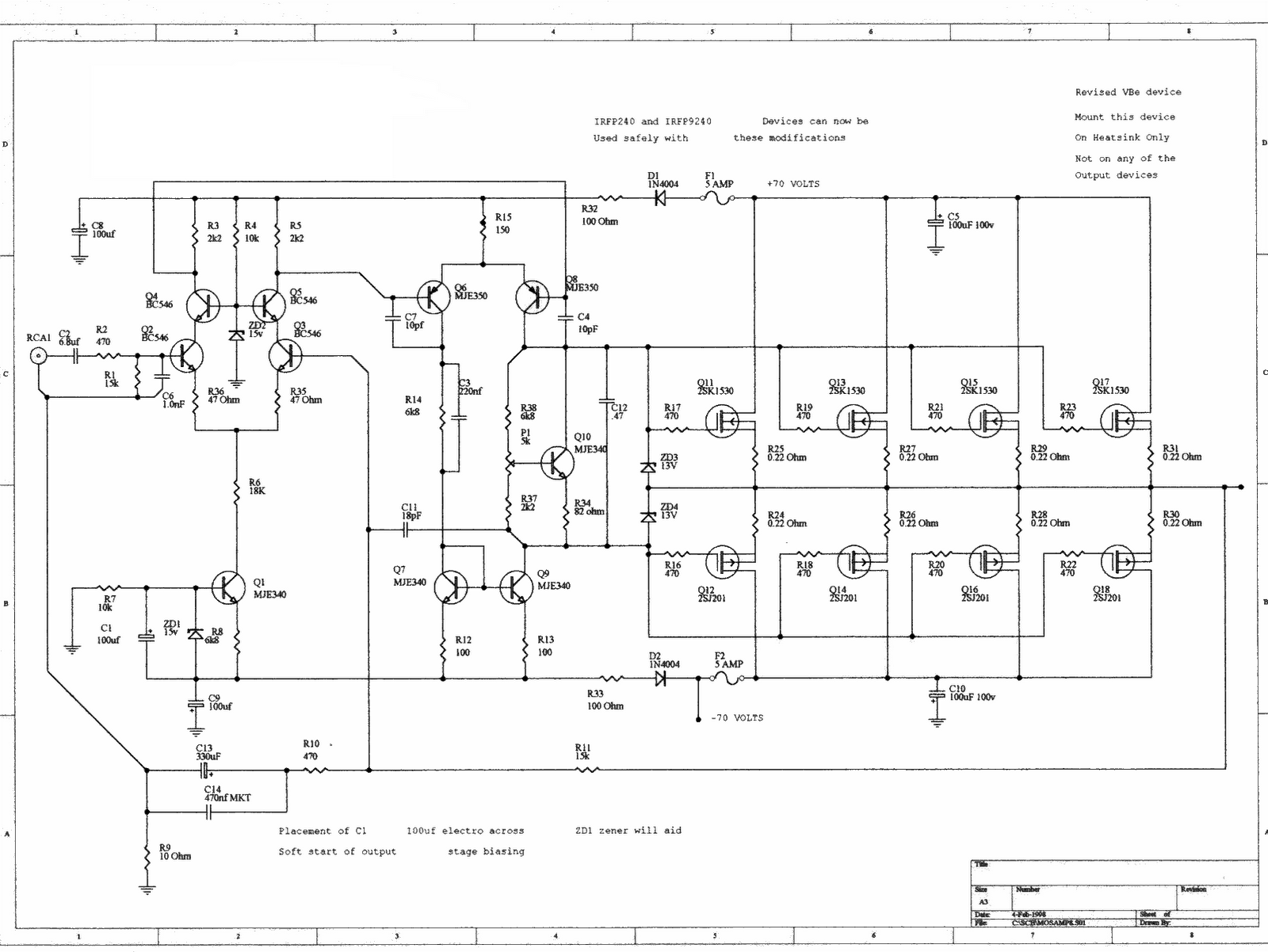 Audio Amplifer Circuit 230W With MOSFET IRFP2409240 circuit
