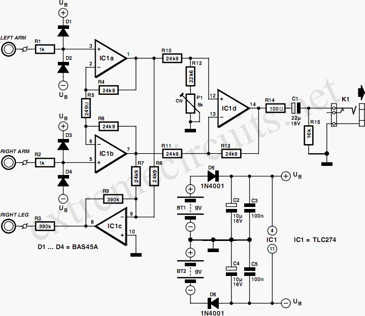 ECG Amplifier By TLC274 circuit