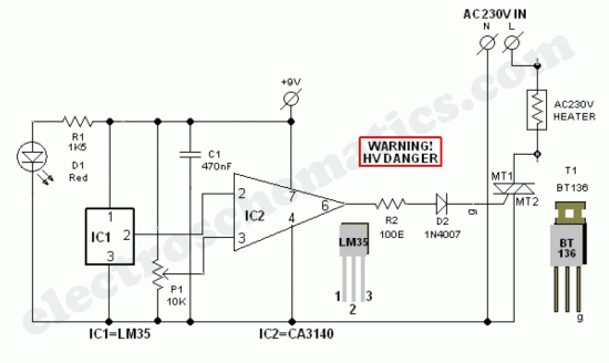 Schematic Diagram LM35 Smart Heater Controller Project