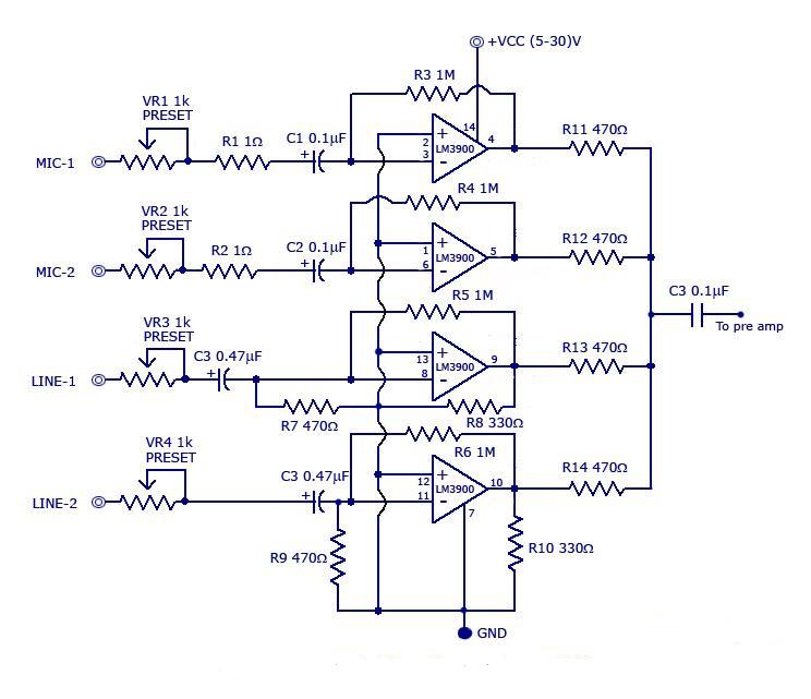 multi channel audio mixer using lm3900