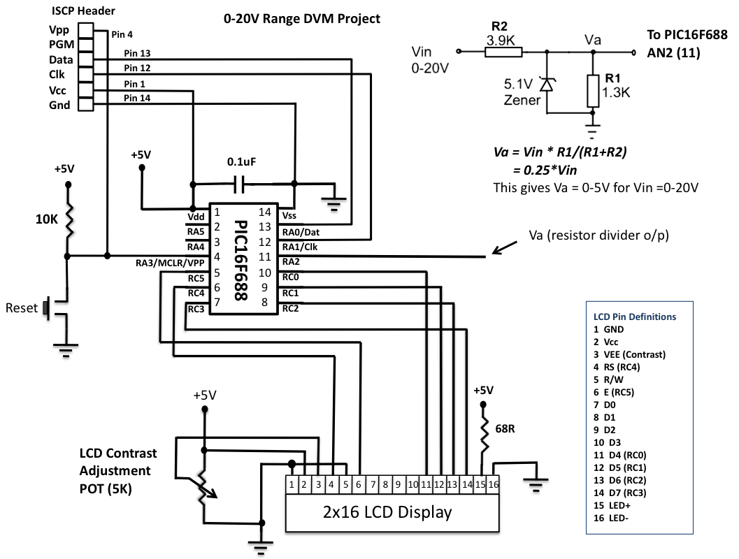 pic16f688 based digital voltmeter circuit