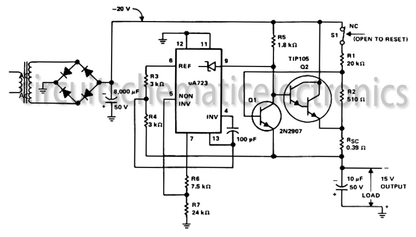 -15 Volt output regulated power supply circuit Schematic Diagram