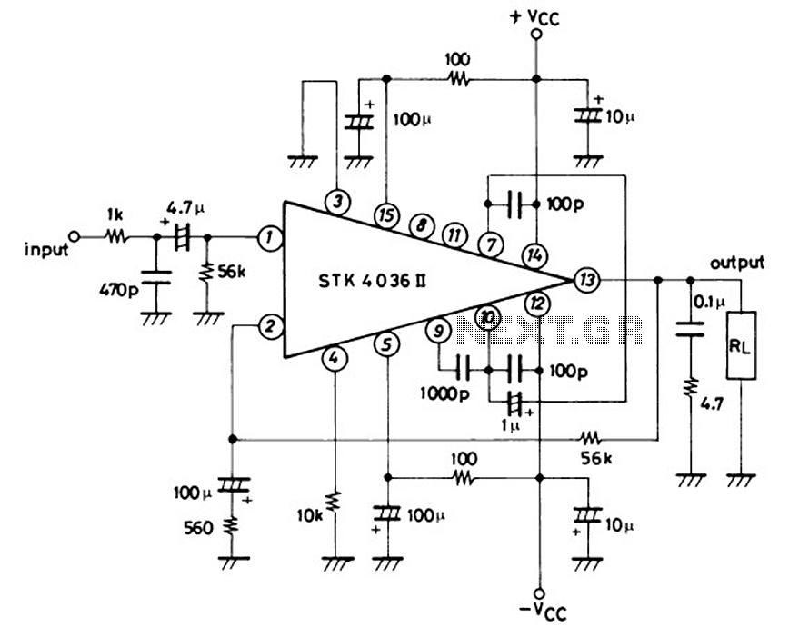 Schematic Diagram 50W TK4036II baseed Stereo Power Amplifier Circuitand explanation circuit