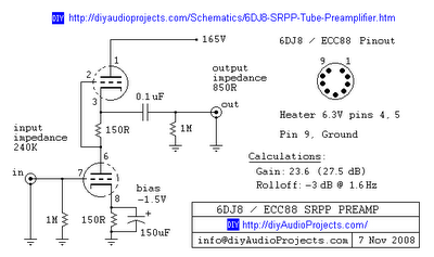 Audio Tube Preamplifier Circuit 6DJ8  ECC88 SRPP circuit