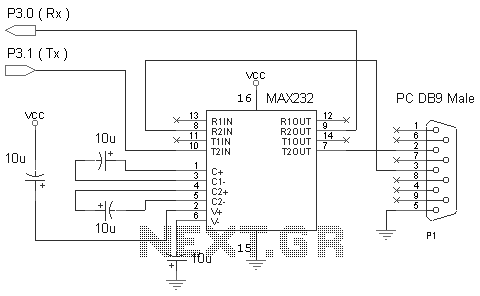 Communication using RS232 and MAX232 circuit