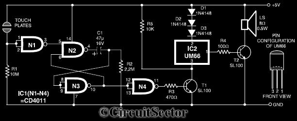 Touch Sensitive Musical Bell With Timer PCB circuit