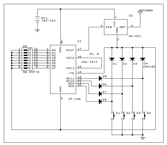 Four channel RF remote control