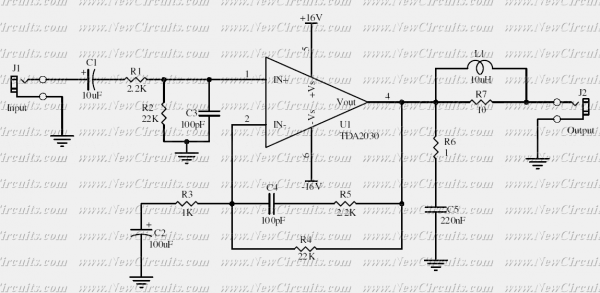 10 Watt Power Amplifier TDA2030 circuit