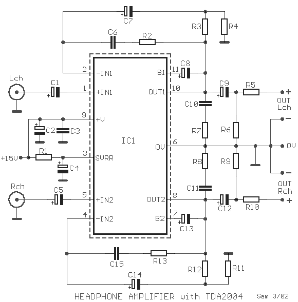 Headphone amplifier with TDA2004 circuit