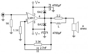 100 W audio amplifier based LM12CLK circuit