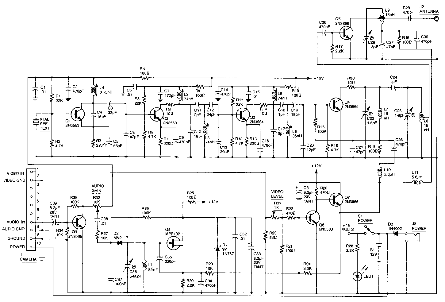 Wireless video camera link circuit