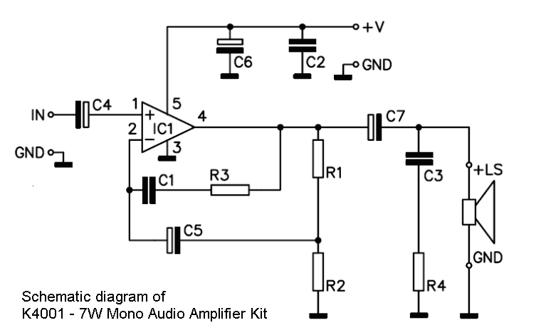 7W Mono Audio Amplifier Kit circuit