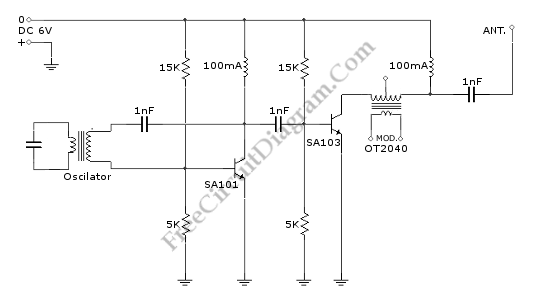 2 Transistors Mini MW Transmitter circuit