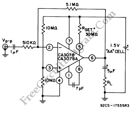 Single Cell Battery 1.5V 20dB Inverting Amplifier