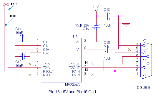 Interface a uC to PC RS232 with MAX232A circuit