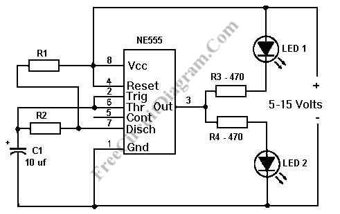 LED Flasher Using 555 IC circuit