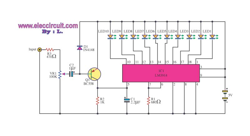 Led light based music circuit with LM3914 circuit